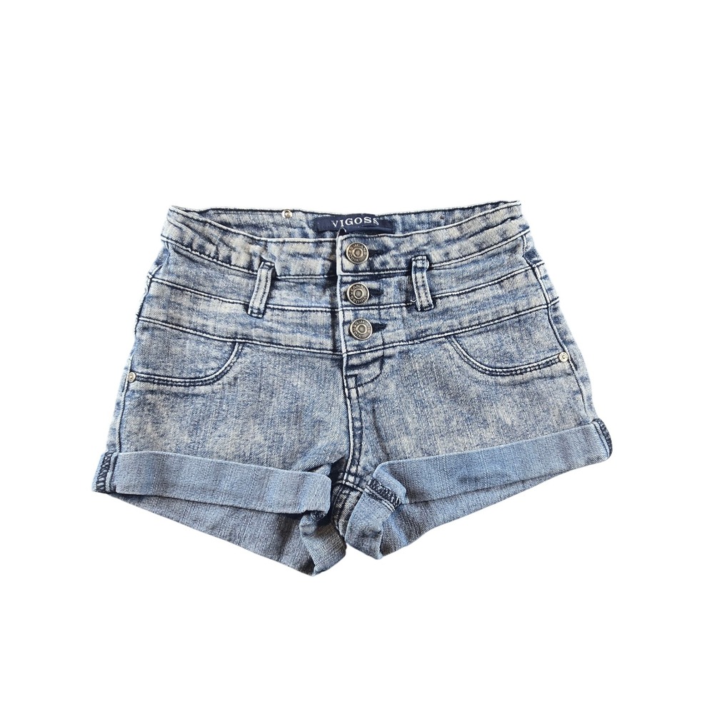Vigoss Jeans Girls High Waisted Acid Wash Denim Shorts Size 10 Triple Button Fly